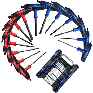 Hardware supplies T-Handle Allen Wrench Set, 14-Piece Long Hex Key Set with Storage Rack, Metric (2.5-10mm) & SAE (1/8-3/8"), Ergonomic T-Handle Hex Key Set for Furniture, Bike, Auto, Motorcycle and Machinery Repair
