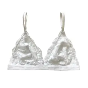 White Triangle Floral Lace Bralette - Unpadded, Wire-Free, Adjustable Straps