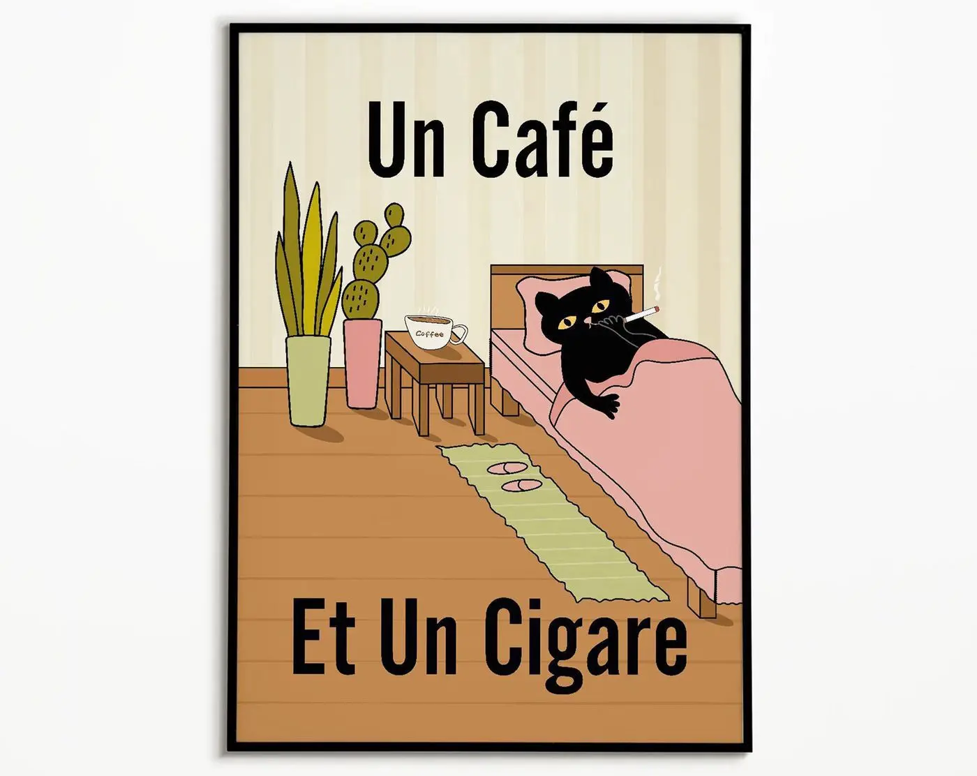 Coffee Cat Print,Coffee Posters, Retro Drink Poster, Kitchen Decor, Retro Poster, Black Cat Smoking Poster, Trendy Print, Funny Poster