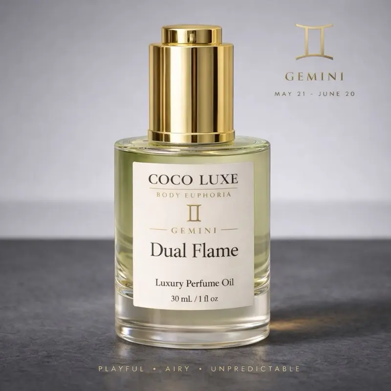 Gemini Perfume Oil – Fresh Citrus Green Tea Fragrance | Light Airy Unisex Body Oil | Zodiac Scent | Coco Luxe Body Euphoria (30 mL)