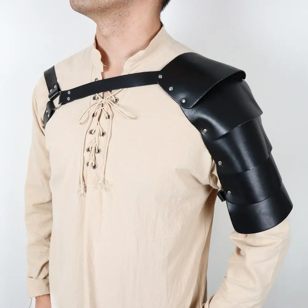 Renaissance Medieval Knight PU Leather Shoulder Armor, Larp Halloween Costume, Functional and Decorative, Easy to Put on and Take off, Playtime Attire