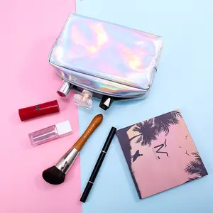 Holographic Laser Shiny Non-transparent PVC Makeup Handbag Organizer Pouch for Travel Toiletry Portable Waterproof Cosmetic Bag