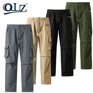 4PCS-Plus Size Men Plain Cargo Pants, Cover pocket design with drawstring waist.Soft comfy casual work trousers, classic street style.All-season tactical long pants with practical fitted pockets, ideal for daily casual outfits., Larger Men's Pants, Size-I