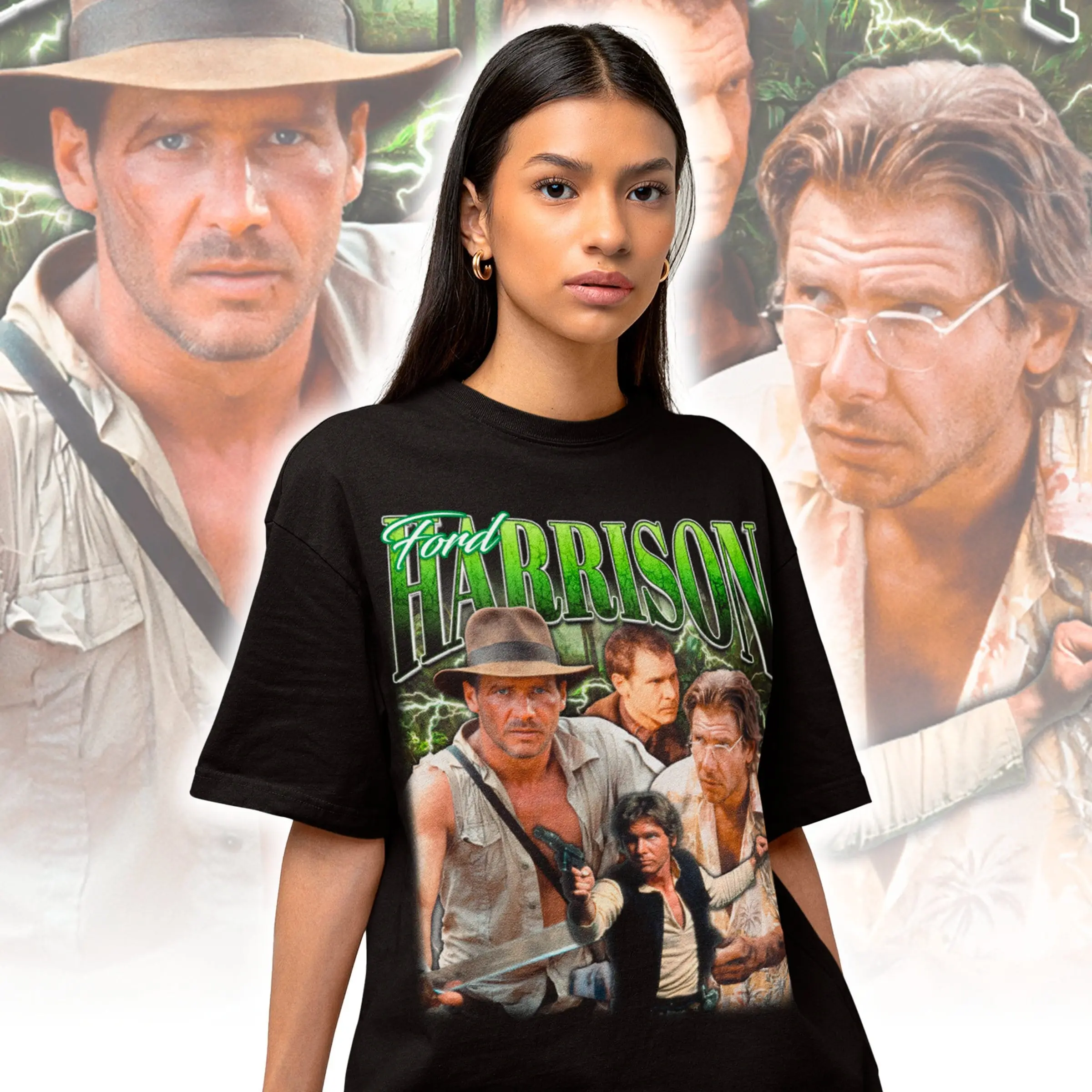 Women's 90s Retro Harrison Ford Round Neck Short Sleeve Cotton T-Shirt - Casual Classic Multi-Size Soft Flattering Fit Top, Streetwear Gift for Her