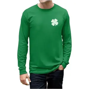 Men's St. Patrick's Day Long Sleeve Shirt - Irish Lucky Shamrock Clover Gift Tee for Him