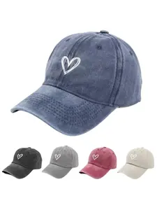 Women's Embroidered Heart Design Baseball Cap, Embroidered Fitted Cap, Embroidered Snapback Cap, Casual Outdoor Sports Hat for Women & Girls, Adjustable Sun Protection Cap for Daily Wear