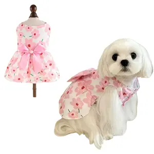 Pet Clothes Summer Thin Princess Dress, Small Floral Bowknot Skirt for Dogs Cats, Teddy Pomeranian Bichon Frise, Cute Pet