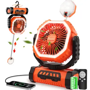 [Father's Day Gifts] Camping Fan Battery Powered Fan with LED Lantern Light 20000mAh Rechargeable Portable Fan, Oscillating Fan with 360° Rotation Hanging Hook for Tents, USB Desk Fan for Bedroom, Office