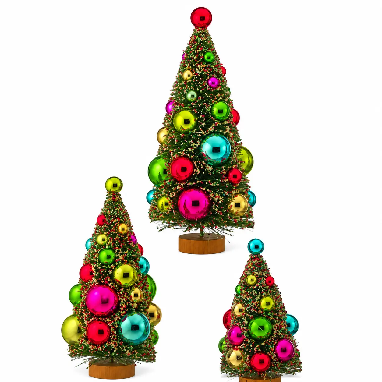 8"- 12" Multi Color Retro Sisel Ornament Tree Set Of 3