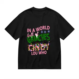 Women's Dr. Seuss Inspired "In a World Full of Grinches Be a Cindy Lou Who" T-Shirt - White with Pink Lettering & Cindy Lou Who Iconic Quote, Short Sleeve Crew Neck Top for Christmas Parties, Casual W