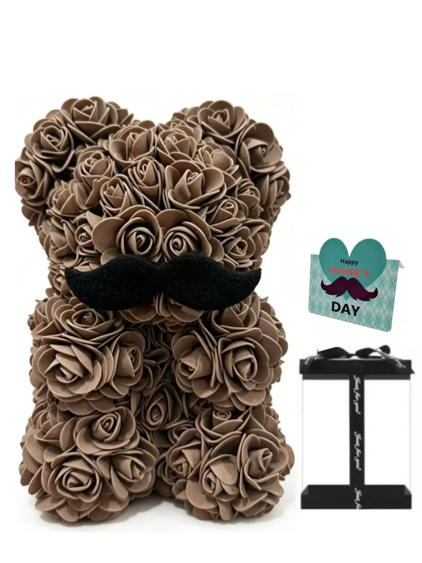 Father's Day Gift Pe Rose Flower Bear, Father Day Kit, Birthday Present for Dad, Elderly Gifts with Blessing Card, Elegant Box Set, Gift Idea