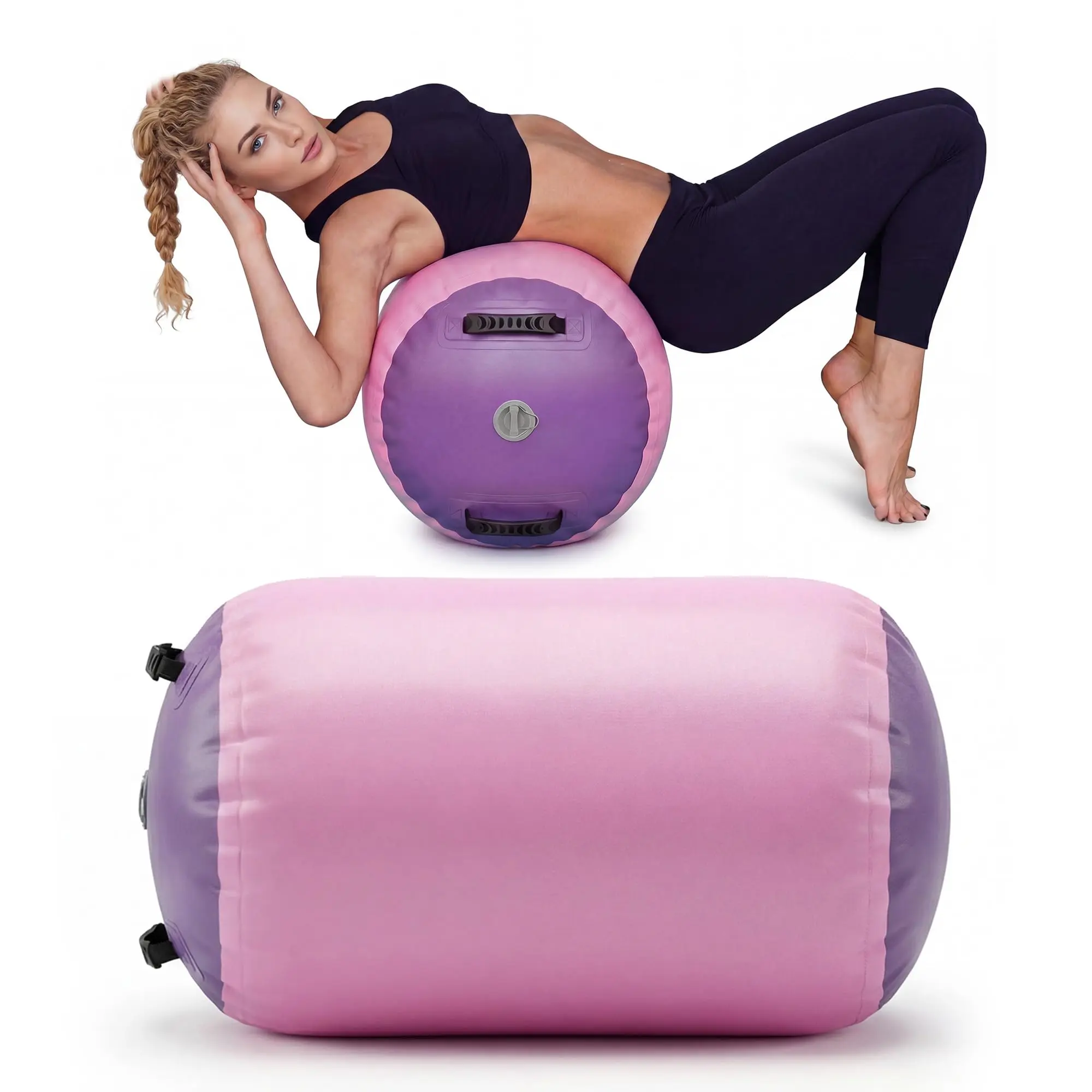 High-Density Barrel Shape Inflatable Air Roller for Gymnastics Studio - High-Quality PVC, Adjustable Air Pressure, Waterproof, Lightweight Portable, for Fitness Enthusiasts, Tumbling, Home Gym, No, Martial Arts
