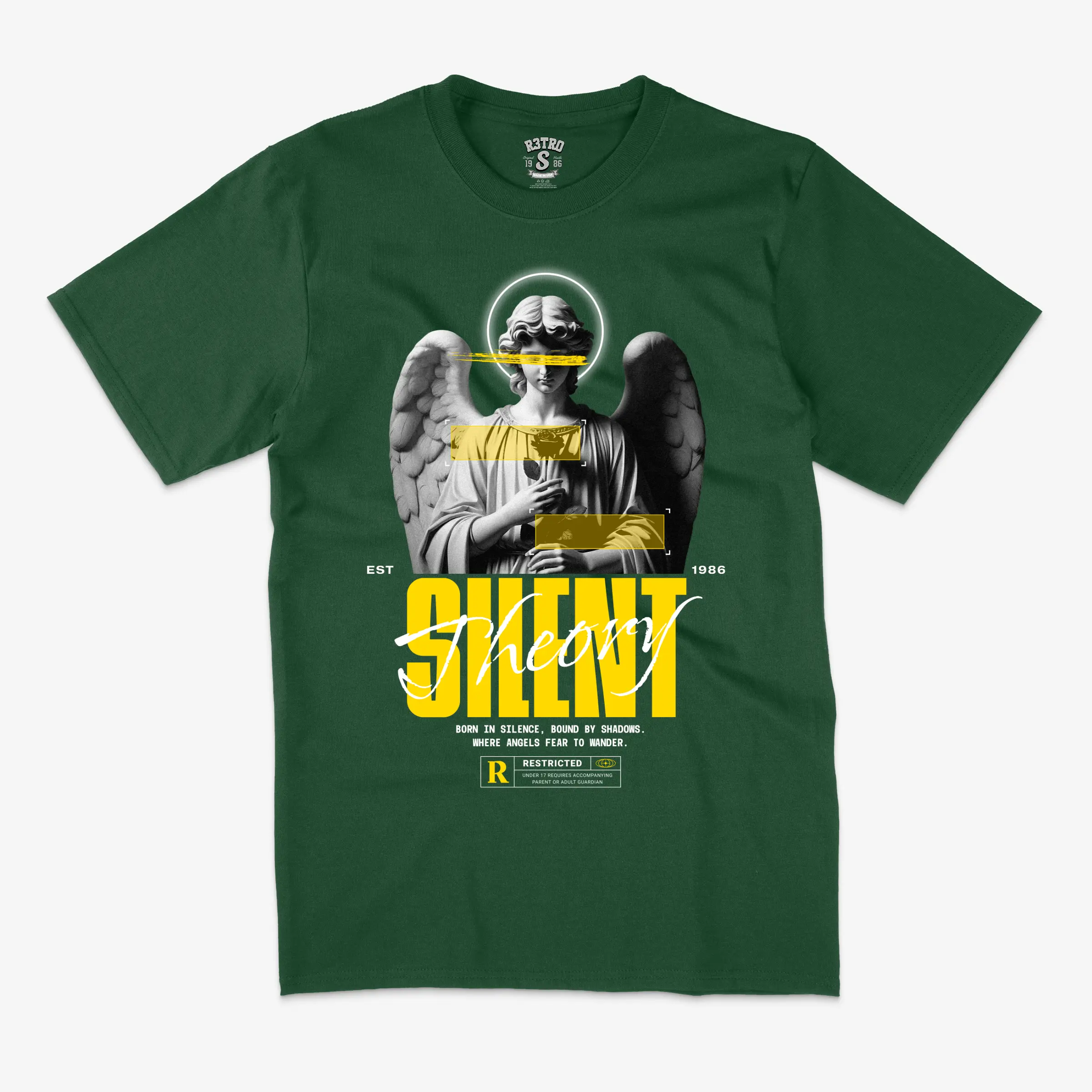 Men's 'Silent Theory' Graphic T-Shirt - Casual Shortsleeve Crew Neck Tee in 100% Soft Spun Cotton, Dark Green, Menswear, Top, Tshirt, Round Neck, Graphic Print