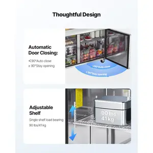 Fathersdaygift VEVOR 60W Commercial Refrigerator, 15.4 Cu. Ft Sandwich Prep Refrigerated Table, Mega Top Food Prep Fridge with 24 Pans and Cutting Board, Stainless Steel Salad Prep Cooler for Restaurant, Food Truckdealsforyoudays
