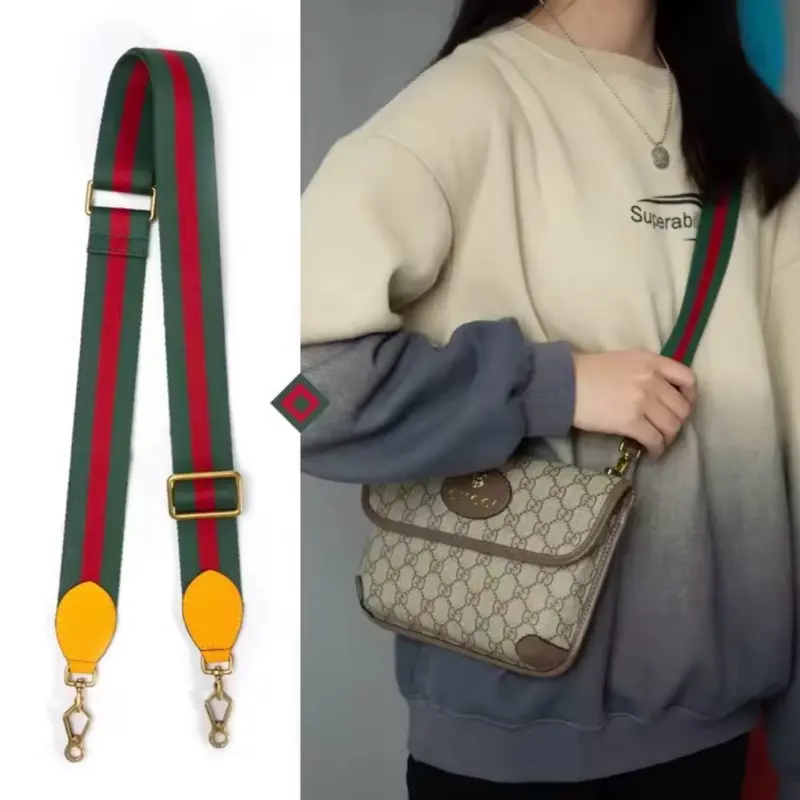 Adjustable Wide Shoulder Strap Green with Red Durable Nylon Straps Multi-Functional Replacement for Handbags DIY Bag Accessories Straps for GUCCI Messenger Shoulder Bag Adjustable Belts