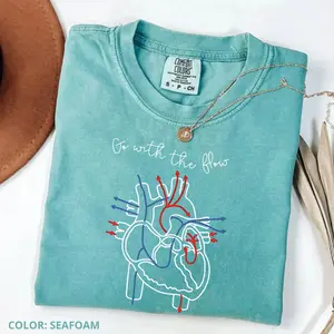 Comfort Colors Retro Comfort “Go With The Flow” T-Shirt, Nurse Shirt for CVICU and Cardiac Care, EKG Tech Tee, Nurse Appreciation Gift for Women