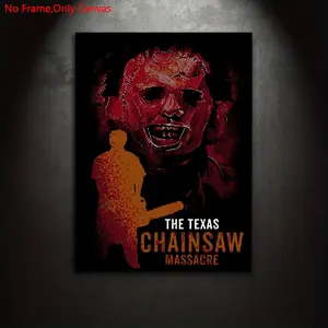 1 Piece/Set Frameless Canvas Painting Print Poster,Classic Retro Minimalist Thriller Gothic Pop Art,Chainsaw,Perfect Halloween Gift for Horror Movie Lover,Ideal Gift for Bedroom,Study,Office,Toilet,Living Room,Dorm Hallway,Mural,Wall Decoration,Room Decor