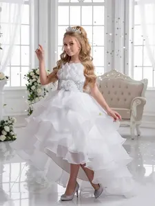 Girl's Contrast Sequin Flower Appliques Ruffle Hem Tulle Fit and Flare Party Dress, Elegant Sleeveless Zipper Back Dress for Party Performance Wedding Guest, Kids Clothes for All Seasons