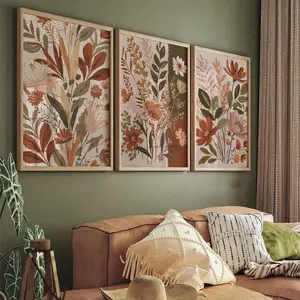 3pcs/set Frameless Vintage Canvas Painting Flower Art Poster Plant Green Leaves Wall Art Printing Living Room Bedroom Print Picture Decor Unframed Art Print