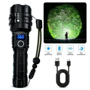Rechargeable High-Lumen LED Tactical Flashlight, 1000LM Super Bright Zoomable Torch with LCD Digital Display, 5 Modes, Waterproof for Camping Emergencies, Ideal Gift (Sports & Outdoor Camping Lights) Fire Starting