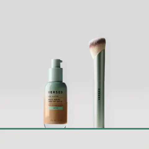 Versed Skin Solution Skin Tint SPF 40 + Face Diffuser Brush Duo – Lightweight Buildable Tinted Serum with Mineral Sunscreen & Vegan Blending Brush for Seamless Natural Coverage
