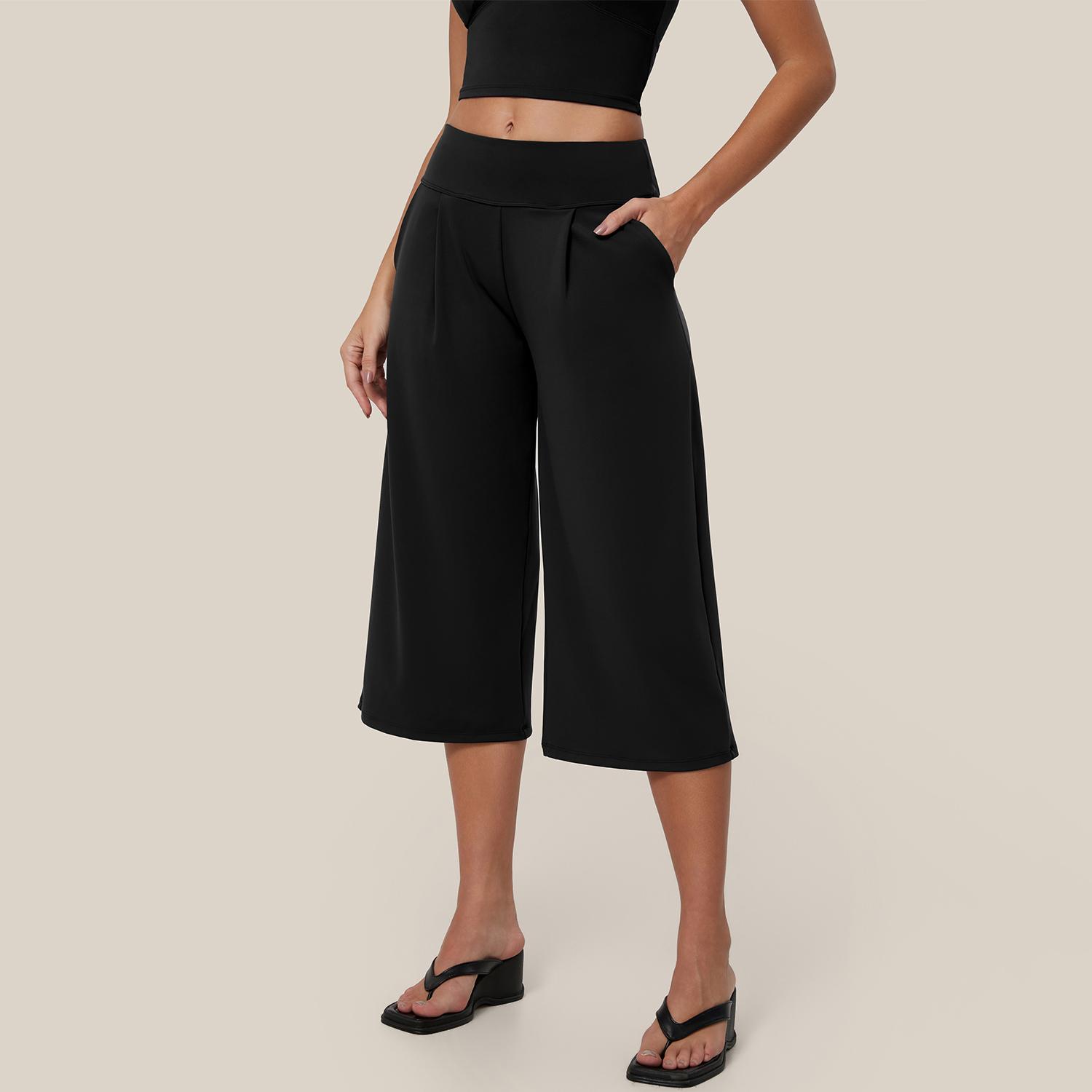 TIMEOFF Women's 2 Piece Active Outfit, Crisscross Back V-Neck Crop Sports Bra & High Waist Pocket Culottes, Soft Stretchy Fabric, Convenient Storage for Yoga, Workout & Daily Casual Streetwear summerwins