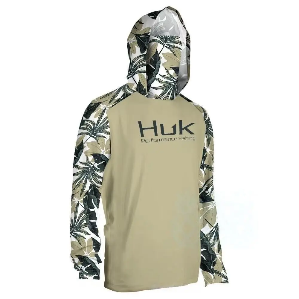 Performance Fishing Hoodie UPF 50 UV Shield Tropical Leaf Raglan Sun Shirt Moisture Wicking Quick Dry Breathable Stretch Long Sleeve Rash Guard For Outdoor Saltwater Angling