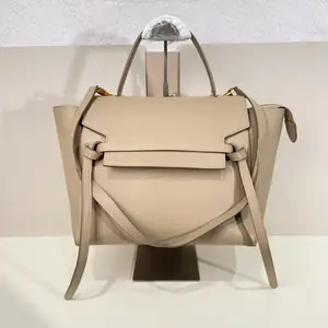 Pre-owned Celine calfskin Top Handle Bags Beige Medium Belt Leather Satchel Bag qiqicj6621
