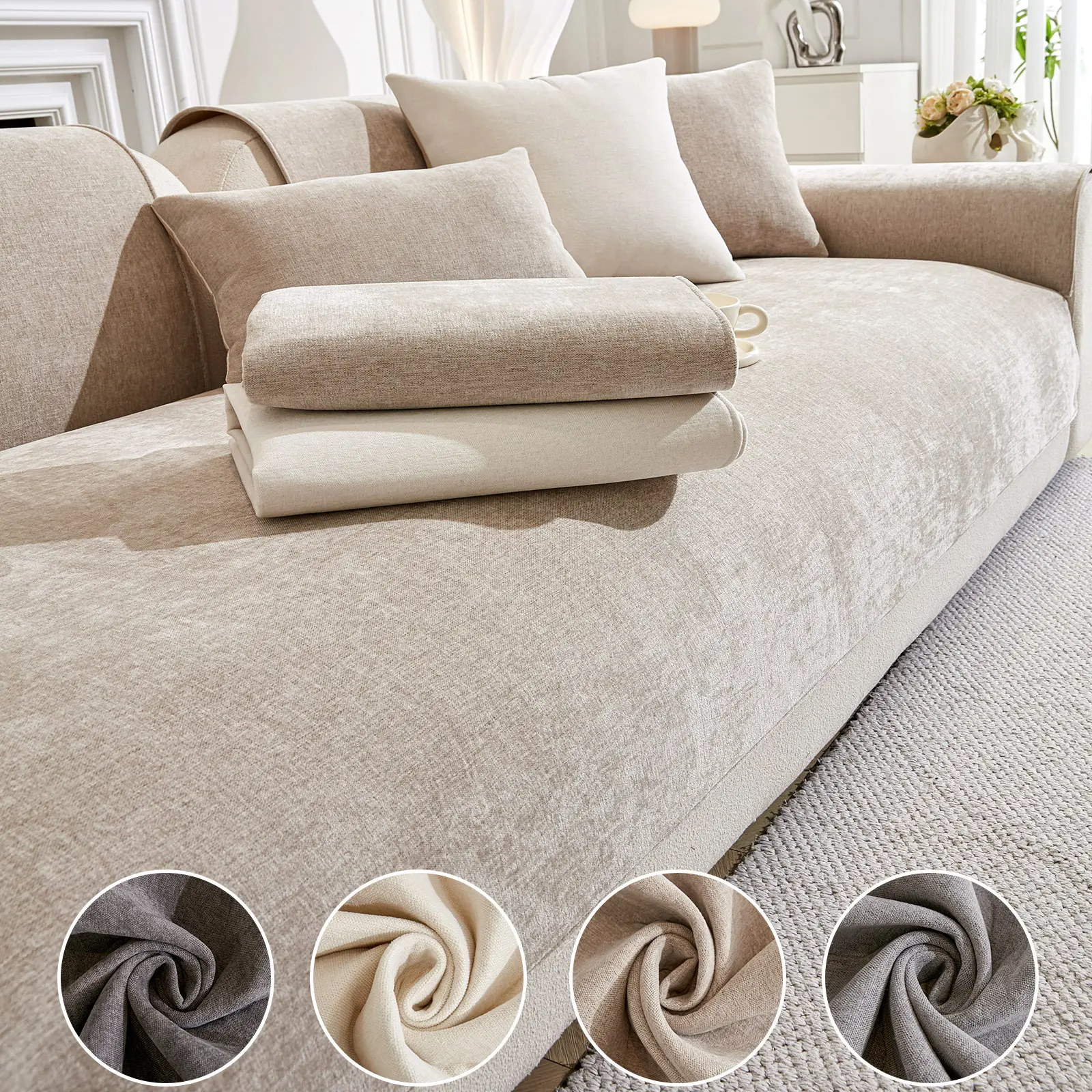 sofa cover Solid Color Cotton Velvet Sofa Cushion, 1 Count Simple and Modern Sofa Cover, Anti Slip Sofa Cover Cushion for Home Living Room Bedroom Sofa Slipcover #GLOBAL PICKS