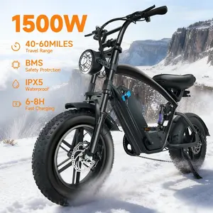1500W Electric Bike 28MPH 16"x4.0" Fat Tires Full Suspension 48V 18Ah Removable Battery 40 Miles Range LED Headlights UL 2849 Certified Electric Motorcycle