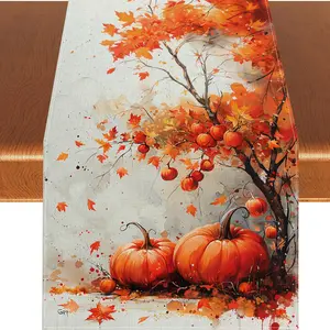 Art Patterns Halloween Table Runner, Seasonal Spring Summer Fall Kitchen Table Decor for Family Gatherings Decor 15.6"x55"in