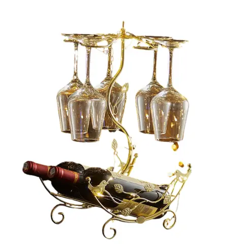 Luxury Countertop Wine & Glass Rack - Durable, Expandable Home Organizer with 2 Bottle Slots, 6 Glass Hooks, Boat-Theme Detail for Cabinet, Dining Room, Kitchen/Bar Space Saving Storage Holder