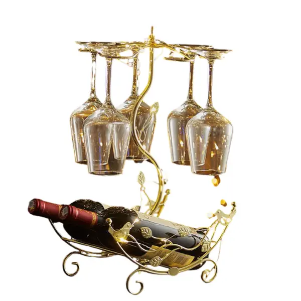 Luxury Countertop Wine & Glass Rack - Durable, Expandable Home Organizer with 2 Bottle Slots, 6 Glass Hooks, Boat-Theme Detail for Cabinet, Dining Room, Kitchen/Bar Space Saving Storage Holder