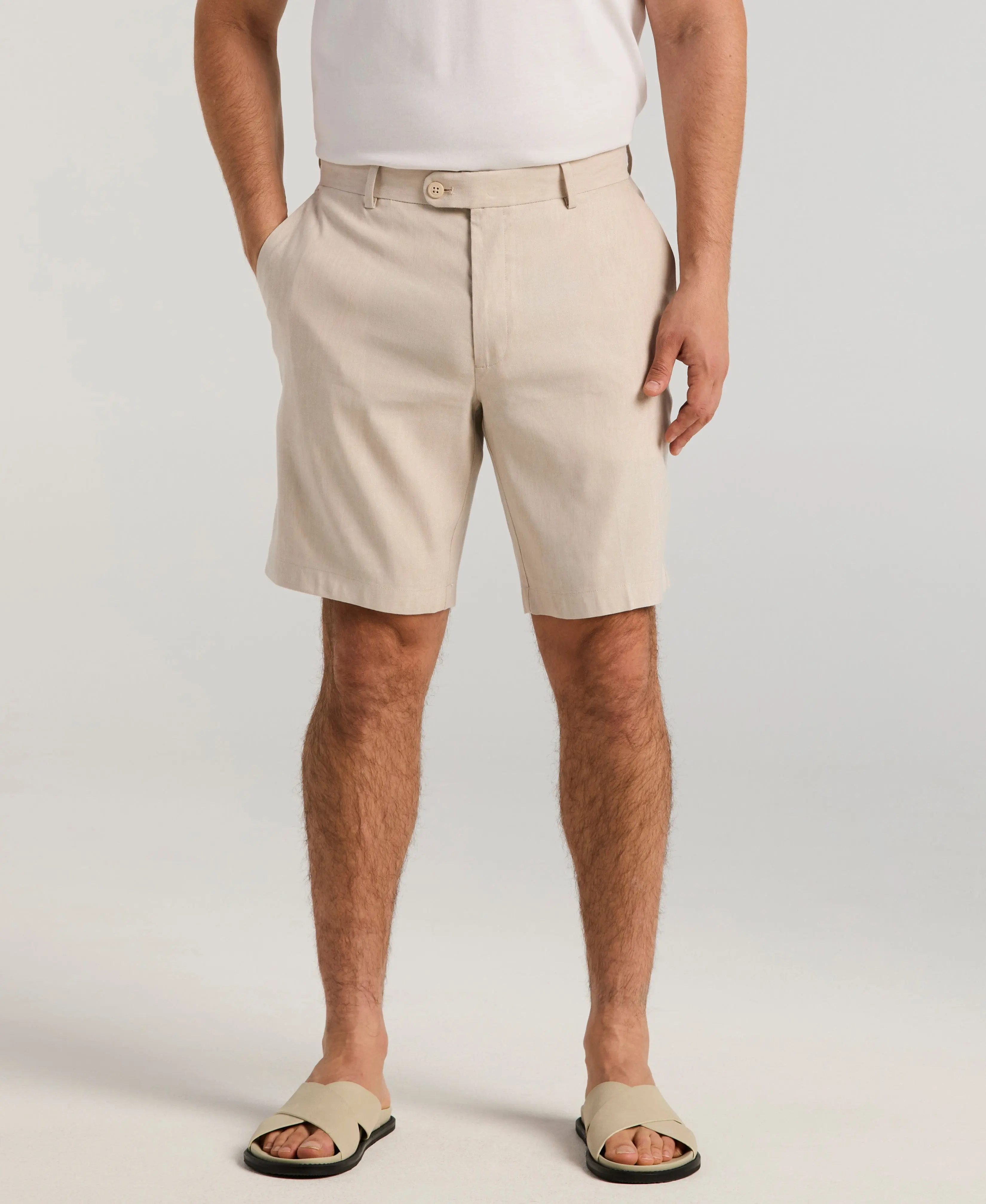 Linen-Blend Stretch Flat-Front Shorts