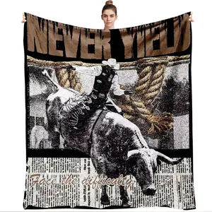 270g Flannel Blanket Western Cowboy Bull Riding Pattern Inspirational Print Figure Print Blanket Home Warm Blanket Thick Soft Comfortable Sofa Throw Bedroom Living Room Decorative Blanket Gift Blanket