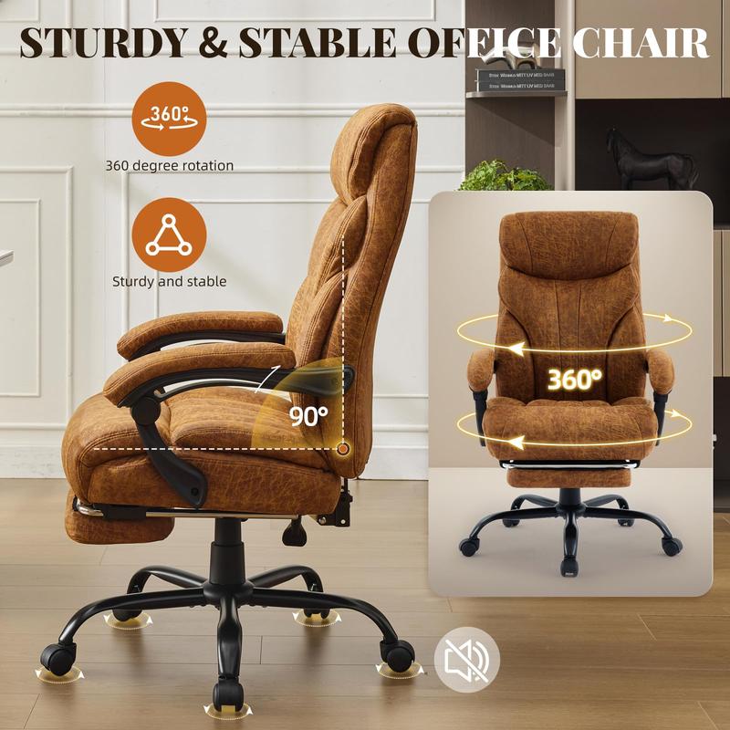 Big and Tall Office Chairs with Foot Rest,500LBS Wide Ergonomic Gaming Chair,90-155°Recline Executive Leather Computer Chairs, Brown Color cola  my office  chair Office Chair with Footrest
