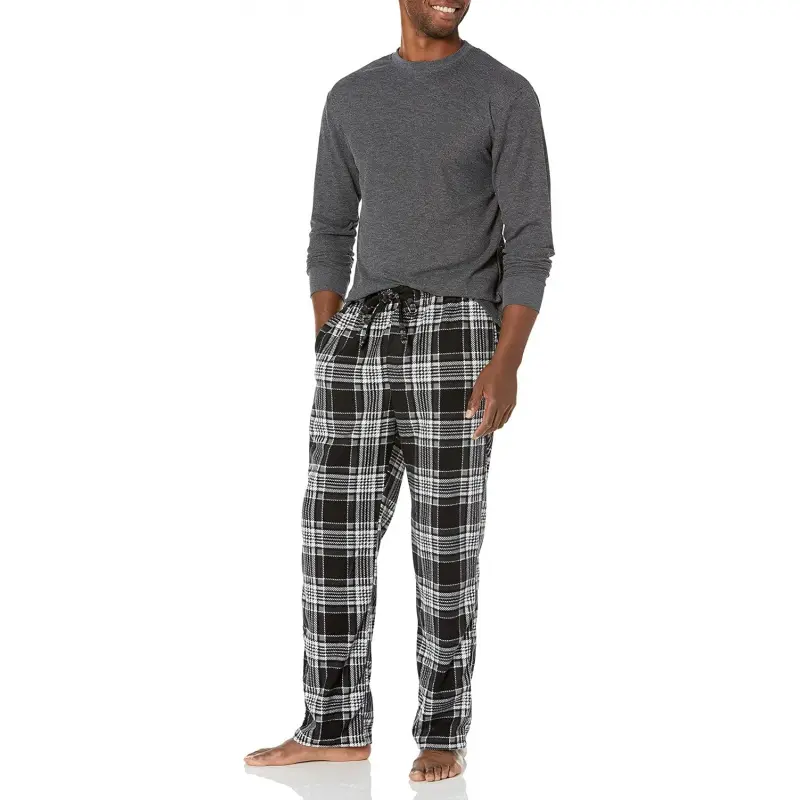 Men's Beverly Hills Polo Soft Loose Elastic Polar Fleece Thermal Set, Menswear with Long-Sleeve Top
