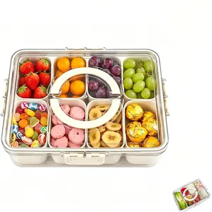 Air-tight divided serving tray, clear snack box container with lid and handle, portable snack organizer for fruits, candy, nuts—perfect for travel, camping, and everyday use meal prep compartment