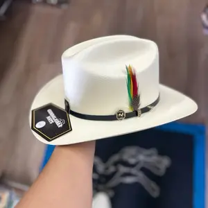 Sombrero 1,000x Copa Chica Falda 3 Gallos with Colorful Feather Accent and Black Band