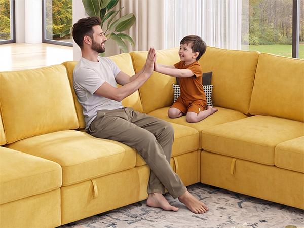 【3-4 Packages】108 Inch Sectional Sleeper Sofa with Pull Out Bed, U Shaped 5/7 Seat Modular Sectional Sofa with Storage, Sectional Couches for Living Room, Cloud Modular Couch, Removable Sofa Cover#daybed 【3-4 Packages】108 Inch Sectional Sleeper Sofa with Pull Out Bed, U Shaped 5/7 Seat Modular Sectional Sofa with Storage, Sectional Couches for Living Room, Cloud Modular Couch, Removable Sofa Cover#daybed
