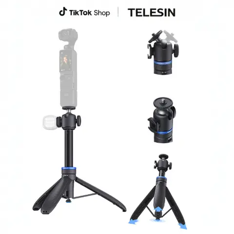 TELESIN 0.01S Auto Open 65 cm/25.5" One Click Open Mini Selfie Stick Tripod for Xtra Muse,DJI Osmo Pocket 3/4,Insta360 Luna Ultra/X5/X4/X3,Sony,Canon,Nikon,Fujifilm Cameras Accessories
