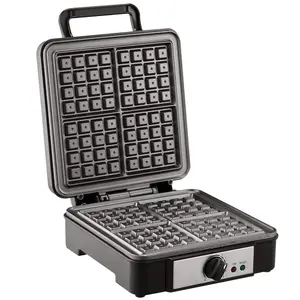 Spring new arrivals Waffle Maker, 4 Slices per Batch, 1200W Square Waffle Iron, Non-Stick Waffle Baker Machine with 122-572 ° F / 50-300 ° C Temperature Range Teflon-Coated Baking Pans Stainless Steel Body, 120V