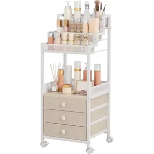 Stand, Makeup Organizer with Drawers, 13 Inch Large Rolling Skincare Organizer Cart, 3-Tier Tray Stand for Cosmetics, Nail Polish, Perfume Display Holder