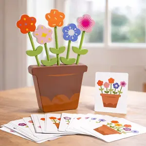 Flower Matching Game , Color Sorting & Pattern Recognition Toy, Double-Sided Cards and Flowers, Preschool Educational Learning Activity with Cards, Fine Motor Skills Sensory Toy for Kids