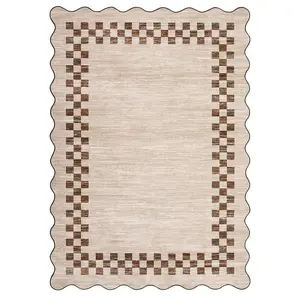 5 x 7 ft Polyester Light Taupe Rectangular Indoor Geometric Bordered Modern Machine Washable Area Rug