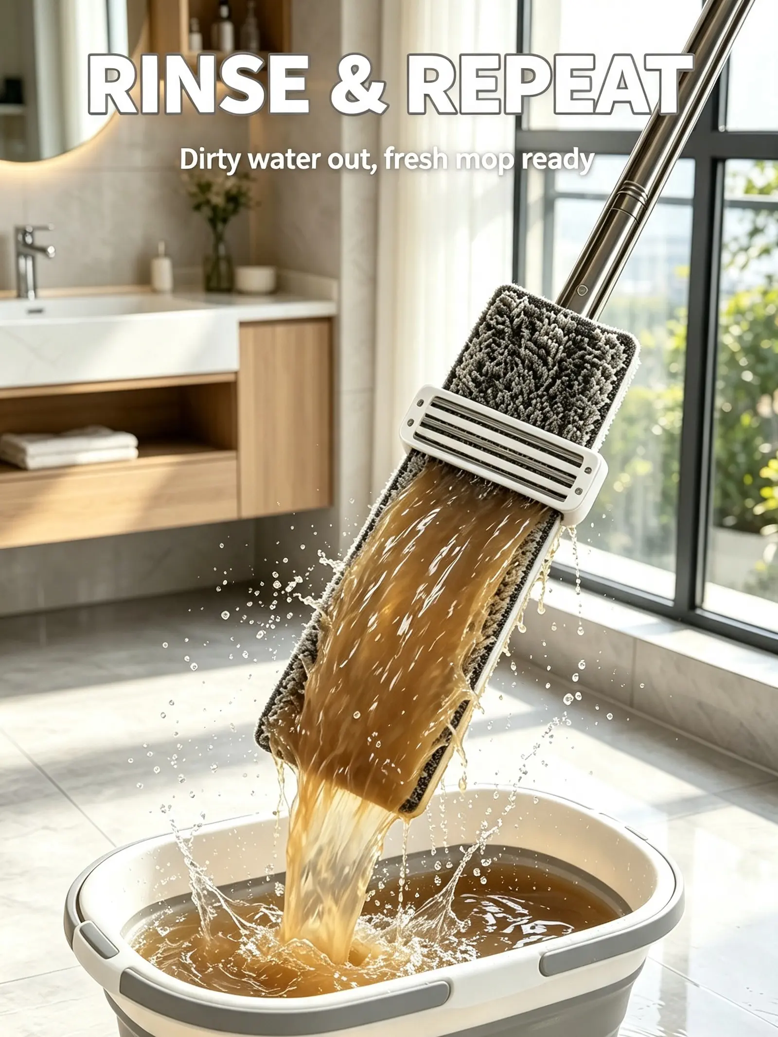 Hands-Free Squeeze Flat Mop with Foldable Bucket Set - Self-Cleaning Microfiber Mop for Hardwood Tile Floor Cleaning, Wet & Dry Use (Includes Extra Pads & Fragrance Beads)