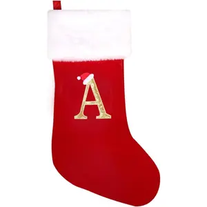20 Inches Super Soft Plush Monogram Christmas Stockings Rustic Personalized Embroidered Stocking for Xmas Holiday Decoration