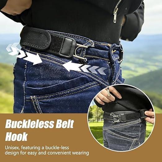 2PCS No Buckle Belt Belt Hook, Tactical Metal Hook Elastic Belt, Unisex Adjustable Magic Tape No Buckle Edc Band, Suitable for Work and Daily Wear