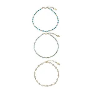 Ettika Turquoise Malibu Breeze Anklet Trio - Set of Three Beaded Anklets with Decorative Chain, Featuring Turquoise and White Beads