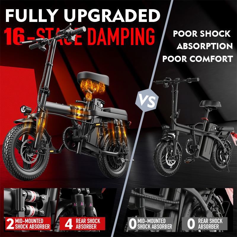 Adult Electric Bicycles 500W Peak Power Foldable with Detachable Batteries 20mph Commuter 48V15AH 60KM Range High-Strength Front Loading Frame Flat Pedals